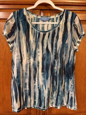 Simply Vera Vera Wang Teal and White Short Sleeve Scoop Neck Top